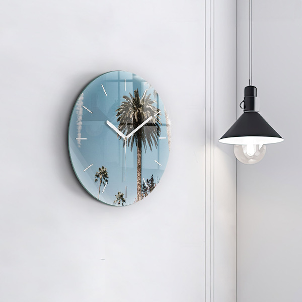 Round glass clock Palm trees in Los Angeles