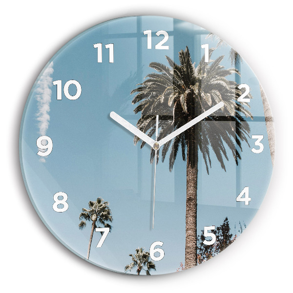 Round glass clock Palm trees in Los Angeles