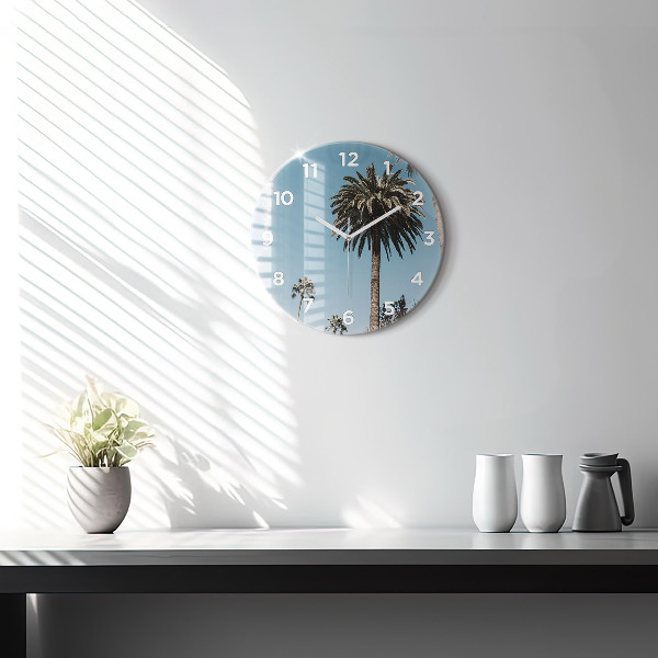 Round glass clock Palm trees in Los Angeles