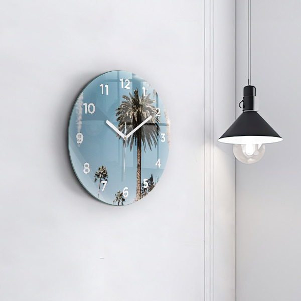 Round glass clock Palm trees in Los Angeles