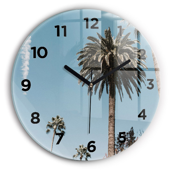 Round glass clock Palm trees in Los Angeles