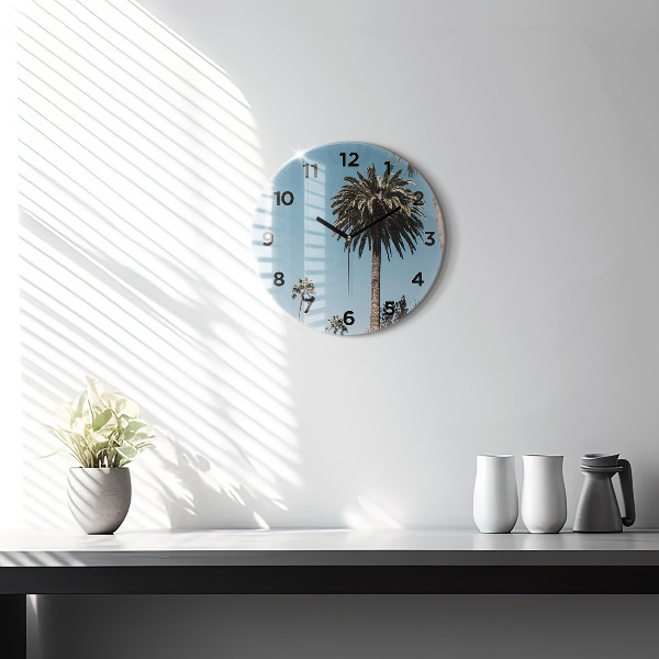 Round glass clock Palm trees in Los Angeles