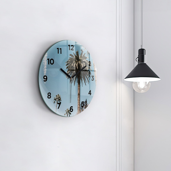 Round glass clock Palm trees in Los Angeles