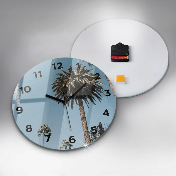 Round glass clock Palm trees in Los Angeles