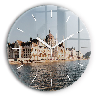 Round glass clock Parliament in Budapest