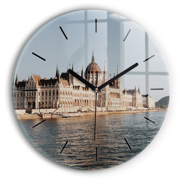 Round glass clock Parliament in Budapest