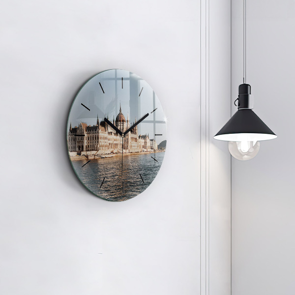 Round glass clock Parliament in Budapest