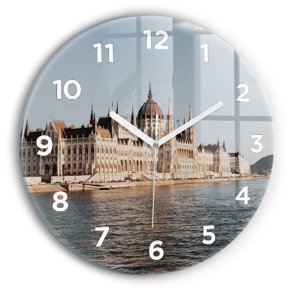 Round glass clock Parliament in Budapest