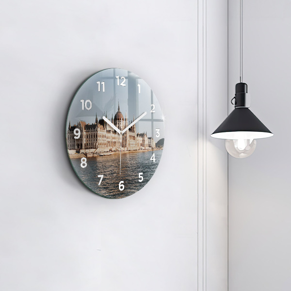 Round glass clock Parliament in Budapest