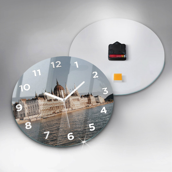 Round glass clock Parliament in Budapest