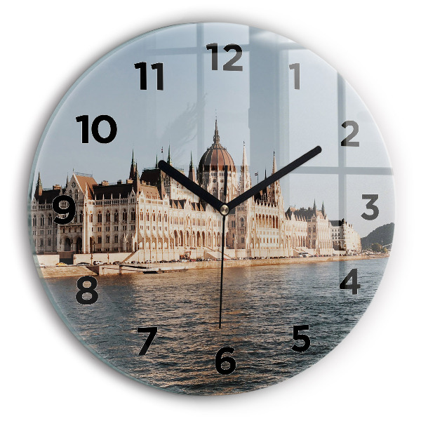 Round glass clock Parliament in Budapest