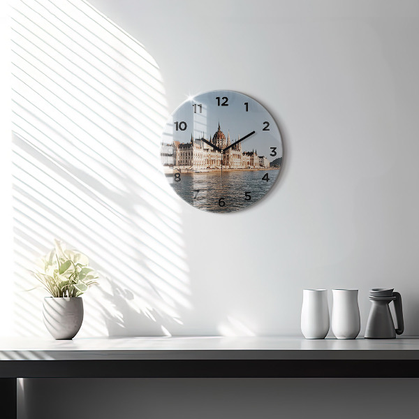 Round glass clock Parliament in Budapest