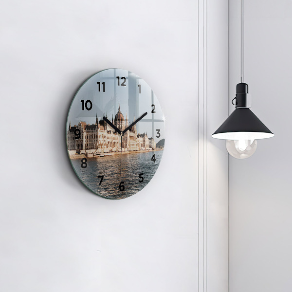Round glass clock Parliament in Budapest