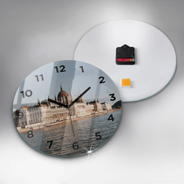 Round glass clock Parliament in Budapest