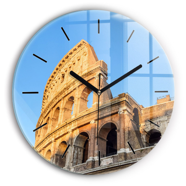 Round glass clock Colosseum in Rome