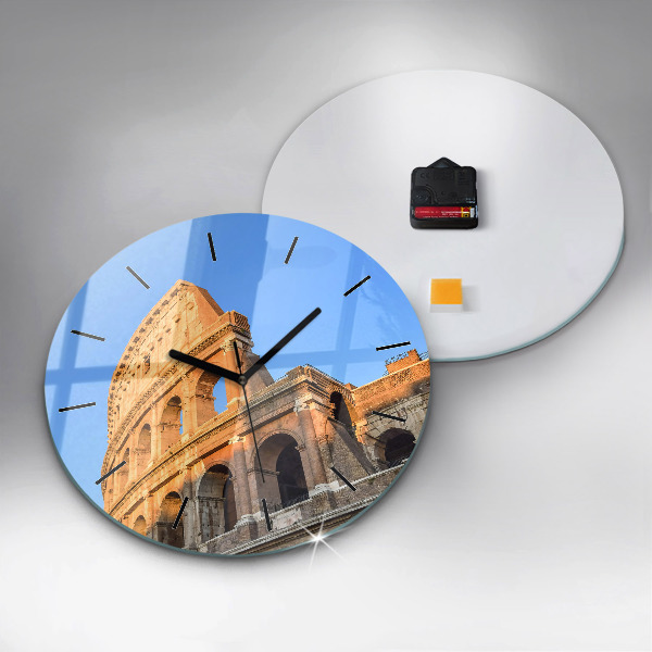 Round glass clock Colosseum in Rome