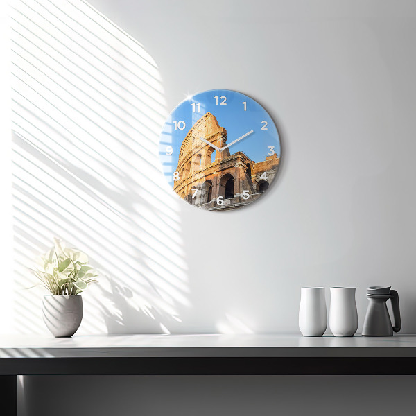 Round glass clock Colosseum in Rome