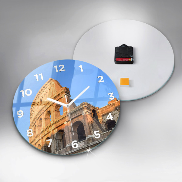 Round glass clock Colosseum in Rome