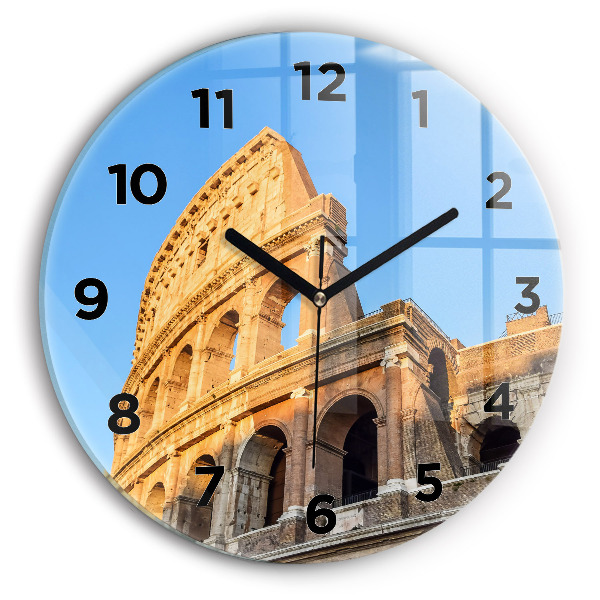 Round glass clock Colosseum in Rome