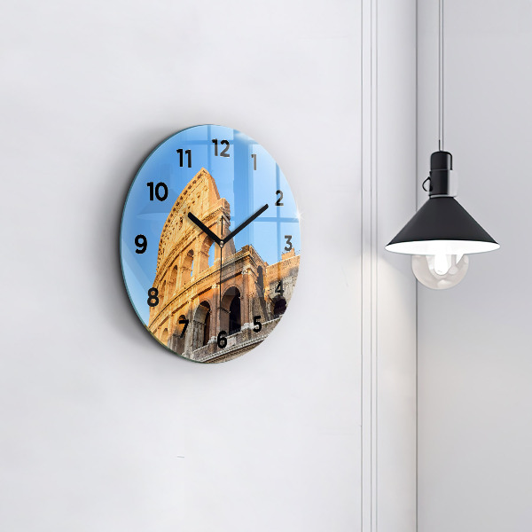 Round glass clock Colosseum in Rome