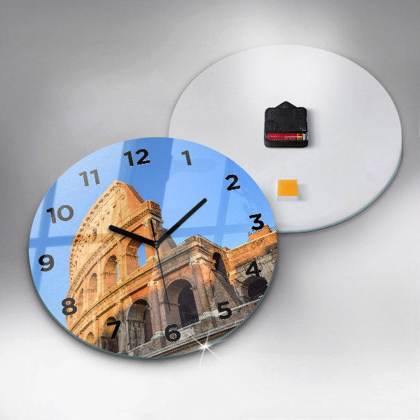 Round glass clock Colosseum in Rome