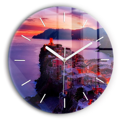 Round glass clock Houses near the Lake