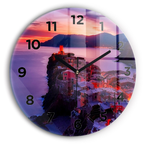 Round glass clock Houses near the Lake