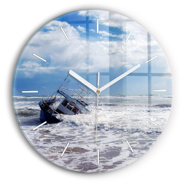 Round glass clock Sunken watercraft