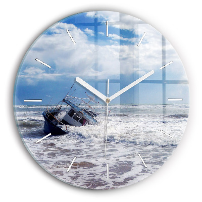 Round glass clock Sunken watercraft