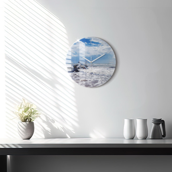 Round glass clock Sunken watercraft