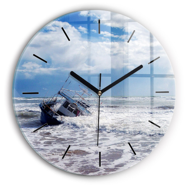 Round glass clock Sunken watercraft