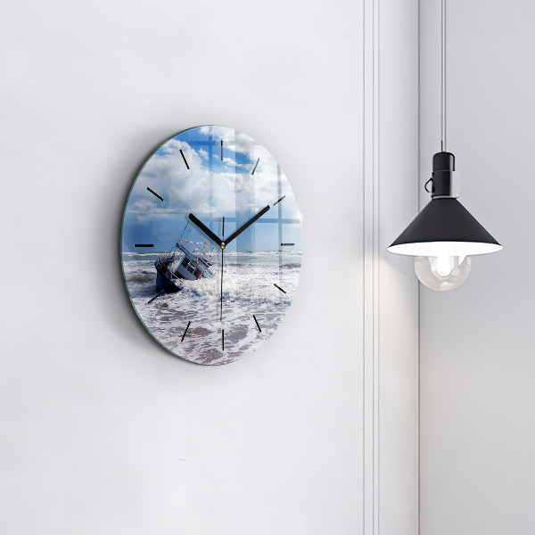 Round glass clock Sunken watercraft