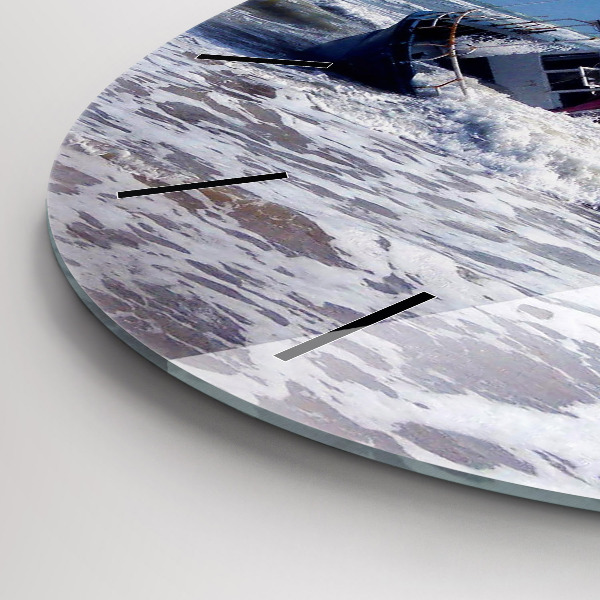 Round glass clock Sunken watercraft