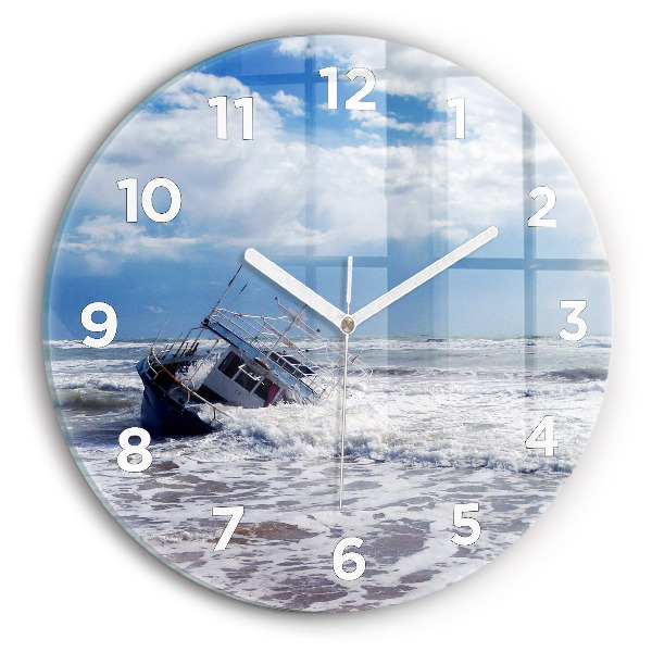 Round glass clock Sunken watercraft