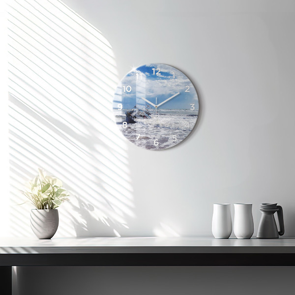Round glass clock Sunken watercraft