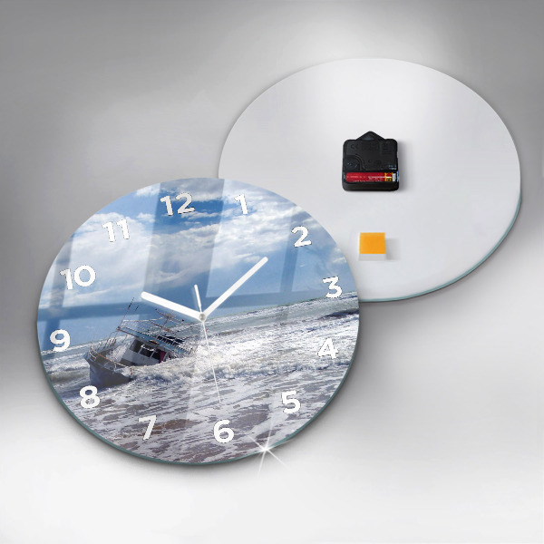 Round glass clock Sunken watercraft
