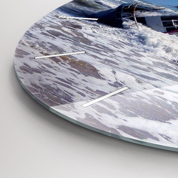 Round glass clock Sunken watercraft
