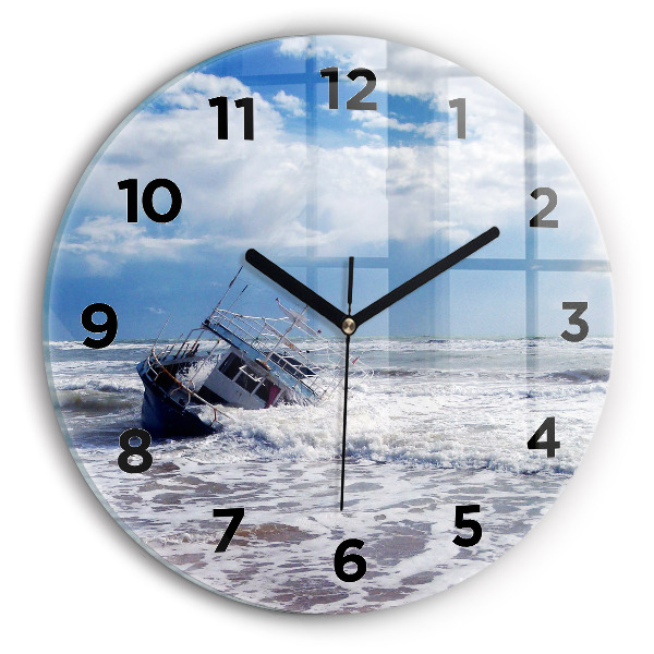 Round glass clock Sunken watercraft