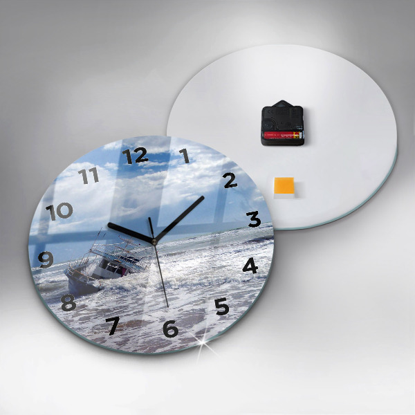 Round glass clock Sunken watercraft