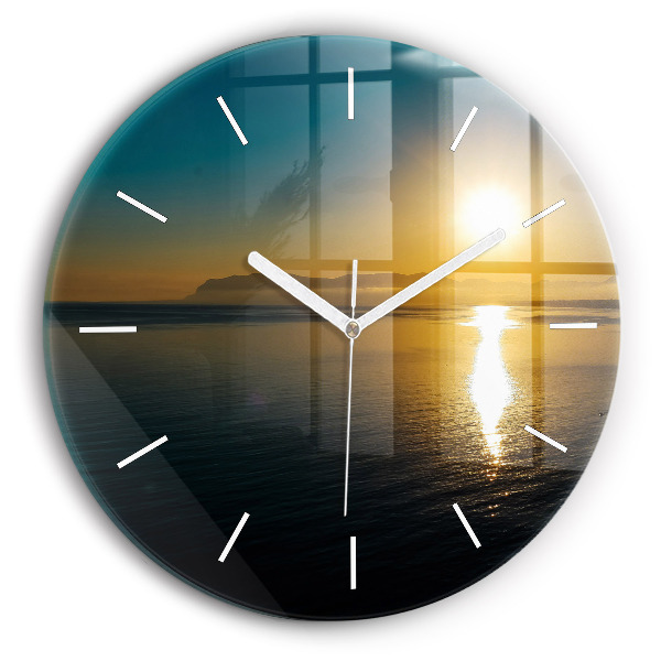 Round glass clock Sunrise landscape