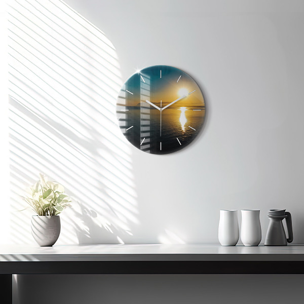 Round glass clock Sunrise landscape