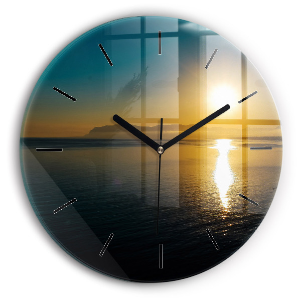 Round glass clock Sunrise landscape