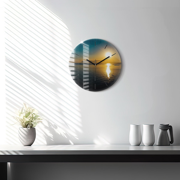 Round glass clock Sunrise landscape