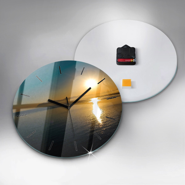 Round glass clock Sunrise landscape