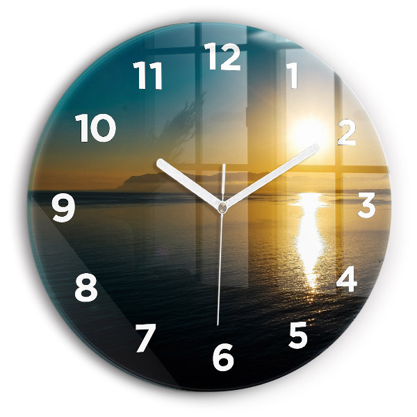 Round glass clock Sunrise landscape