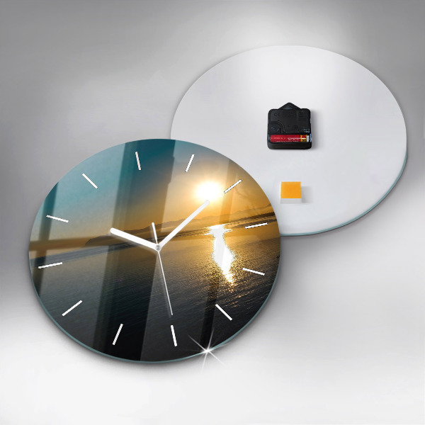 Round glass clock Sunrise landscape