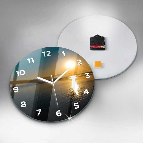 Round glass clock Sunrise landscape