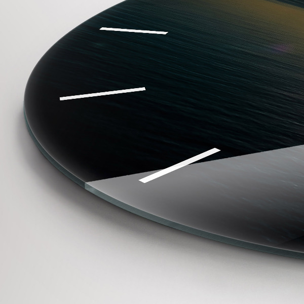 Round glass clock Sunrise landscape