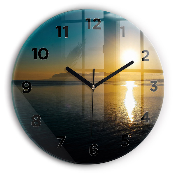 Round glass clock Sunrise landscape