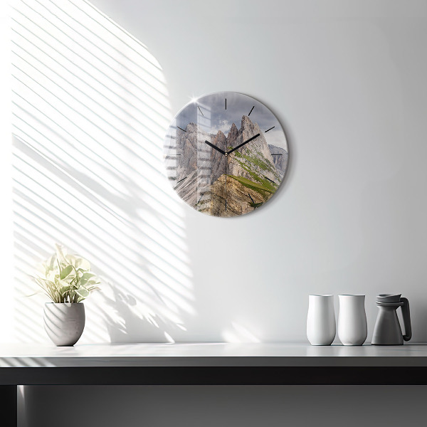 Round glass clock Rocky Mountains